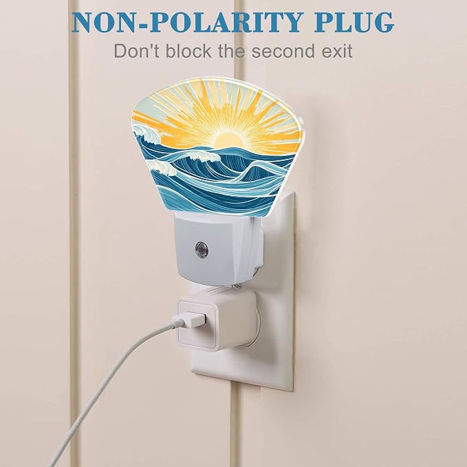 Sunrise Over The Sea Night Light Waves and Sun Nightlight Plug into Wall with Dusk to Dawn Sensor for Kid Girls Boys Women Men Room, Hallway, Kitchen, Bathroom, Stairs Decor