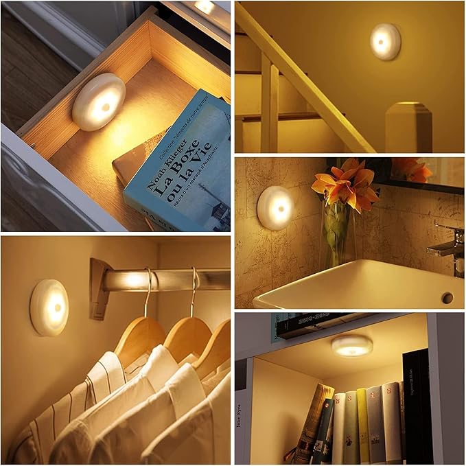 AMIR Upgraded 3.15” Motion Sensor Light Indoor, Cordless Battery Powered Stick on LED Night Lights for Closet, Stair, Under Cabinet, Hallway, Kitchen (Warm White - Pack of 6)