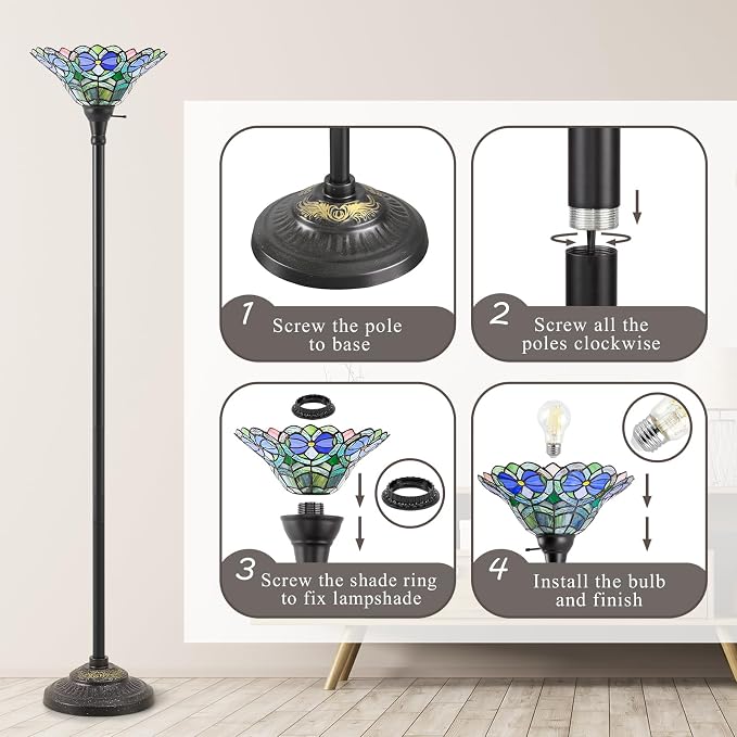 Luvkczc Torchiere Floor Lamp - 70" Victorian Stained Glass Lamp Antique Tiffany Style Standing Light for Home,Office,Hotel Decor