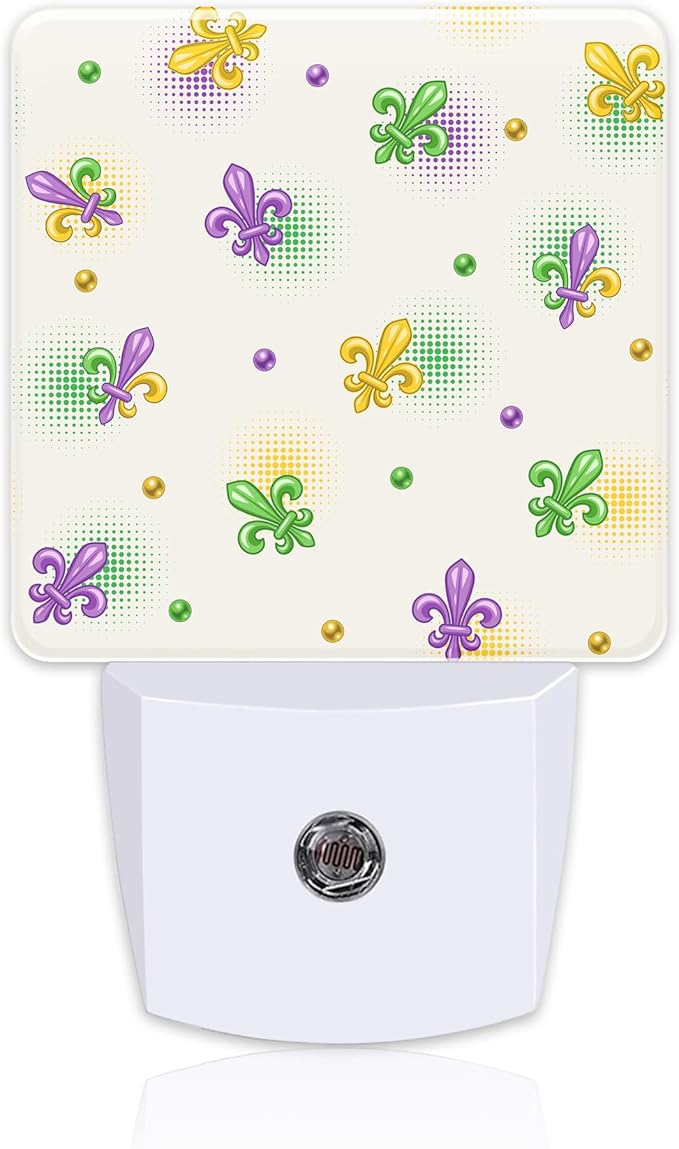 Mardi Gras Carnival Night Light Plug into Wall,Fleur de Lis and Beads Dusk to Dawn Night Light Plug in,0.5w Energy Saving Sleep Friendly NightLight for Kids Boys Girls Home Decor