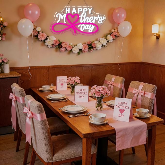 Happy Mother's Day Neon Sign Pink LED Mothers Signs Art Wall Decor in Home Room Bedroom Love Mom Neon LED Light Up Mother's Day for Mom Family in Birthday Party Gifts