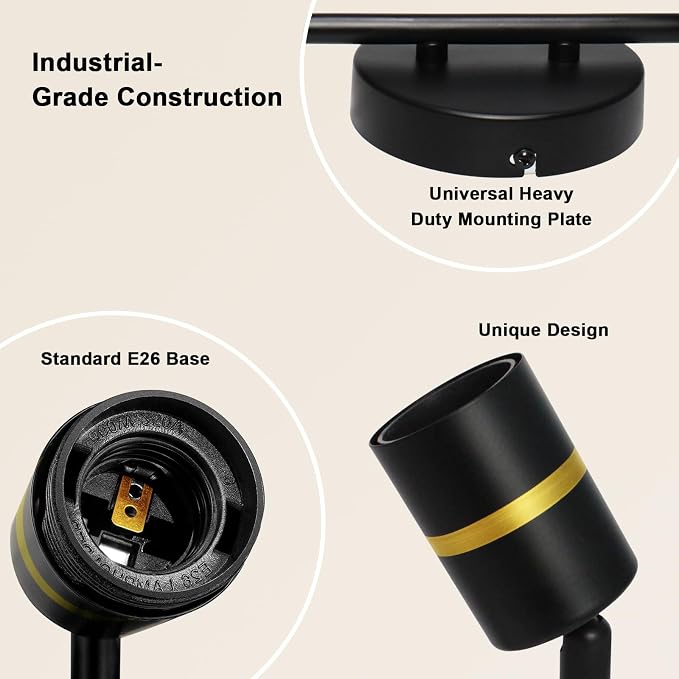 HiBay 6-Light Track Lighting, Rotatable Ceiling Spotlight, Black Gold, E26 | 6 heads for a living room or open space, adjustable black-gold design aims light where needed, E26 base for your own bulbs
