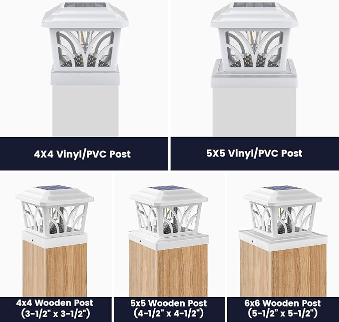 SIEDiNLAR Solar Post Cap Lights Outdoor, Aluminum Glass 2 Modes 20 Lumens Edison LED Bulbs for 4x4 5x5 6x6 Vinyl/Wooden Posts Deck Fence Patio Decor, Warm White/Cool White Lighting 1 Pack (White)