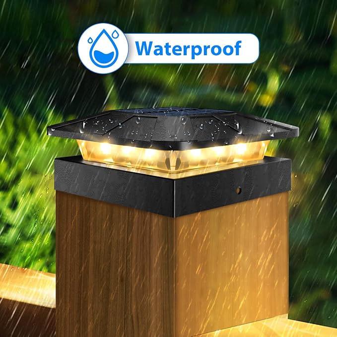6 Packs 4x4 Post Solar Lights with 3 Modes | Waterproof Solar Cap Lights for 4×4/3.5×3.5 Wood/Vinyl Posts, Post Top Lighting Outdoor for Fence Deck Mailbox Porch Railing