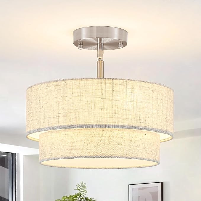 Semi Flush Mount Ceiling Light - 12.6in Diameter, Fits Flat & Sloped Ceilings, 3-Light E26, Dimable 3-Color Temp, ETL Listed, Modern Farmhouse Lighting for Entryway, Hallway, Kitchen
