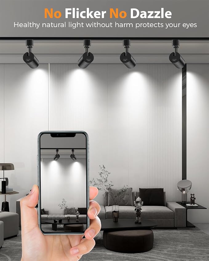 VANoopee 3-Color Zoomable 10W LED Track Lighting Heads H Type, Black 4 Pack | Track Light Heads Dimmable Bright Ceiling Spotlight Fixtures Accent Art, 3000K 4000K 5000K Adjustable, CRI90+ 15°-60°, 1000lm