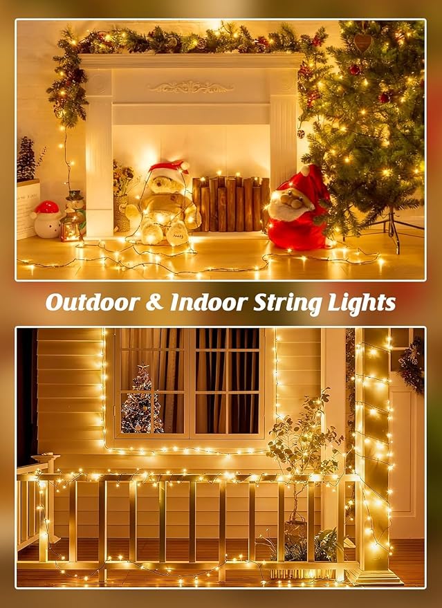 Brightown Solar String Lights Outdoor Waterproof, 40FT 100 LED | Solar Powered Christmas Lights with 8 Modes, Auto On/Off, Patio Lights for Outside Tree Garden Party Decor (Warm White)