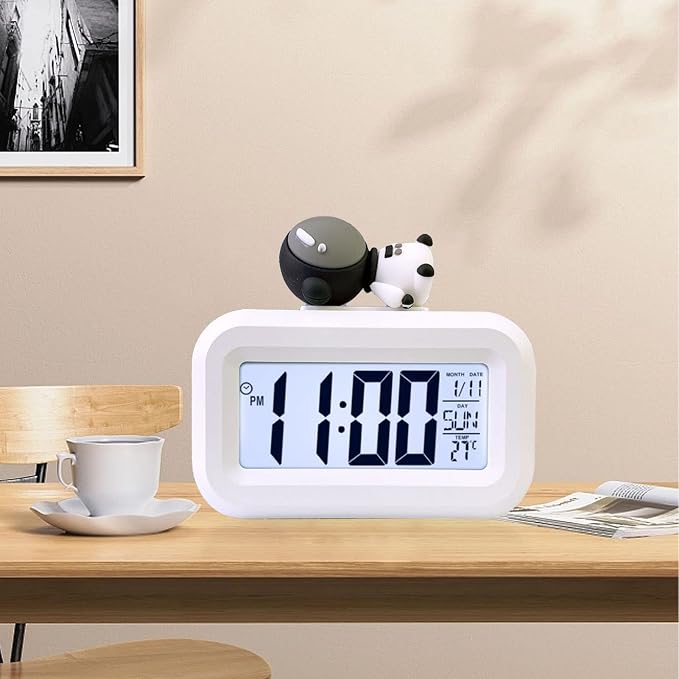 Ymiko Cartoon LED Alarm Clock Cute Desktop Electronic Digital Clock with Temperature Display Night Light for Kids Bedroom Decor