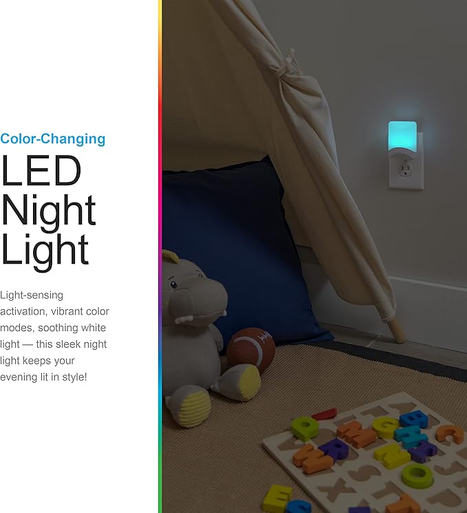 GE Color Changing LED Night Light for Kids, Dusk to Dawn Sensor, Home Decor Apartment Essentials, Wall Lights for Bedroom, Ambient Lighting, Nightlights Plug in, 1 Pack, 34693