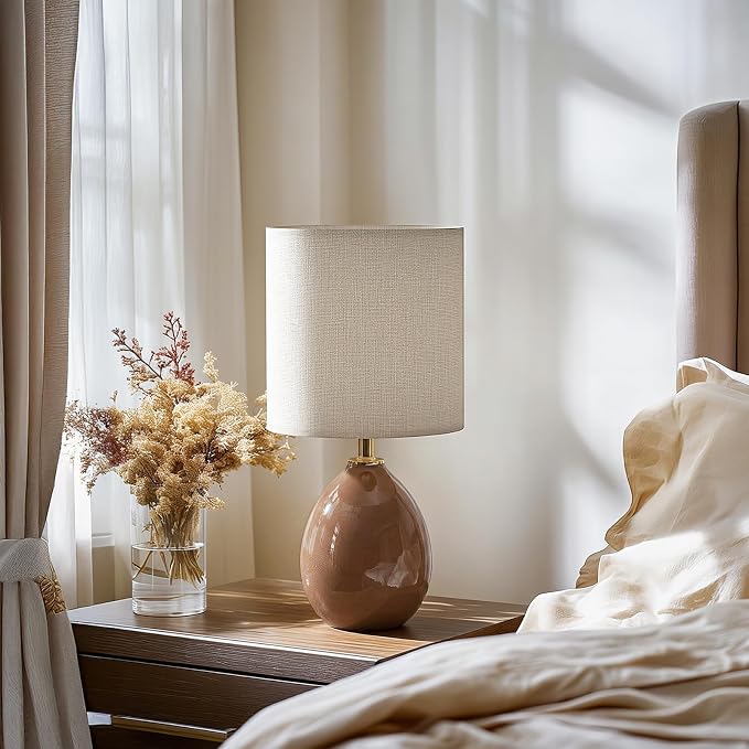 18.5" Table Lamp Set of 2 for Living Room Bedroom, Bedside Lamps for Night Stands, Desk Nightstand Lamp Dimmable, Modern Linen Cream Ceramic Lamps (Coffee)