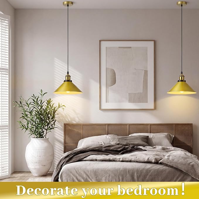 6 Pieces Industrial Pendant Lights E26 E27 Base Farmhouse Lampshade for Hanging Light Vintage Metal Shade Fixtures Barn for Kitchen Dining Room Home Bar Foyer (Gold)