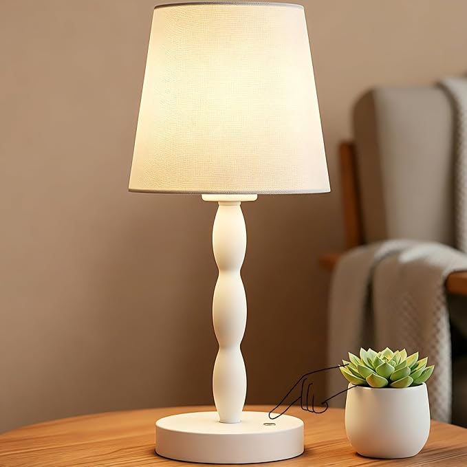 Rechargeable Cordless Table Lamp, 5000mAh Battery Powered Touch Desk Lamp, 3-Level & Stepless Dimmable Night Light, Portable Bedside Lamp for Bedroom, Outdoor, Bulb Included, White