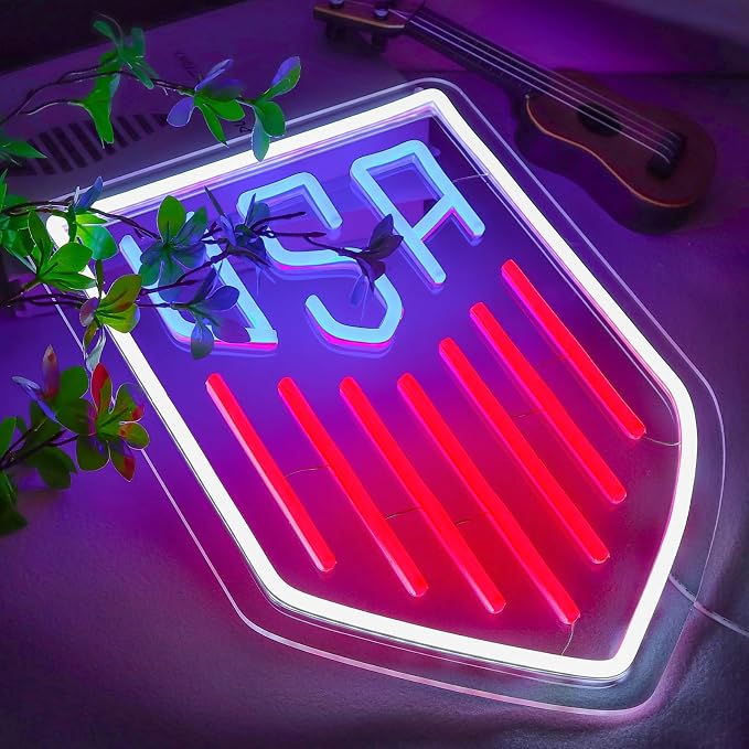 AHlove USA Neon Sign for Wall Decor，LED Neon Lights for Game Room、Man Cave，Birthday、Christmas Gifts for Teen Boys and Girls