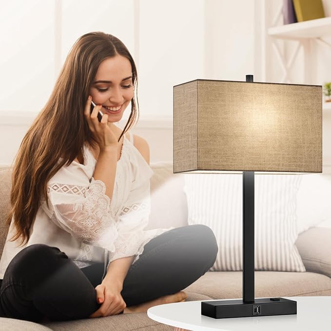 21" Set of 2 Table lamp with USB A+C & AC Outlets, Touch Control 3-Way Dimmable Nightstand Lamps for Bedroom Living Room Office Reading, Champagne Gold Shade Touch Lamps, 5000K LED Bulbs Included