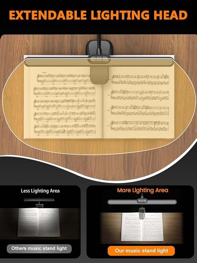 Vekkia Professional 116 LED Rechargeable Music Stand Light | Foldable Clip-on Lamp/Eye-Protective/5 Brightness & 3 Color Temp Adjustments, for Piano, Reading