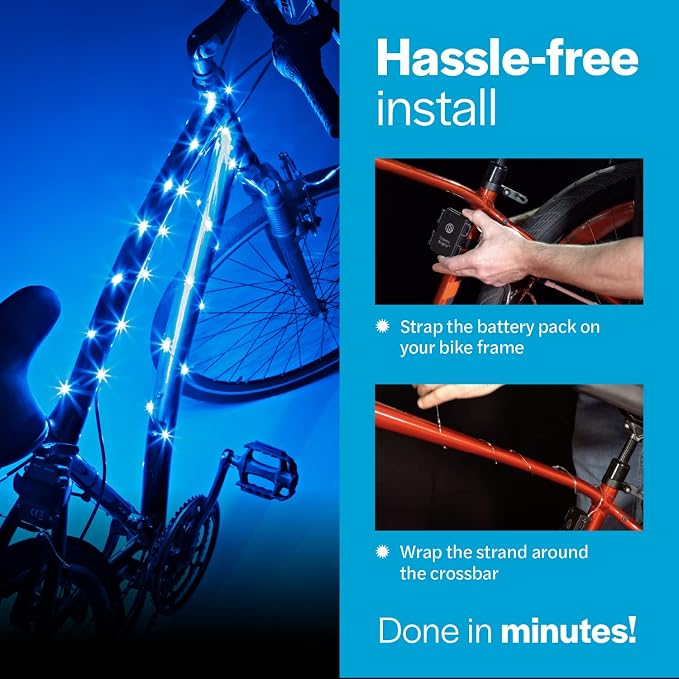 Brightz CosmicBrightz LED Bike Frame Rope Light - 6.5-Foot String Rope - Battery-Powered with On/Off Switch - Ultra Bright Color Keeps Your Ride Fun and Safe for Kids, Teens, & Adults