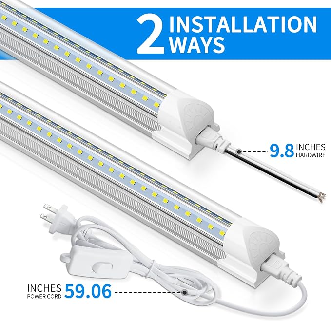 (6-Pack) CNSUNWAY LED Shop Lights 2FT, 22W 3300 LM 6500K, V-Shaped Linkable | High-Efficiency Under Cabinet Lighting, T8 Shop Light for Workbench, Kitchen, Workshop, Basement, Plug and Play ETL Listed