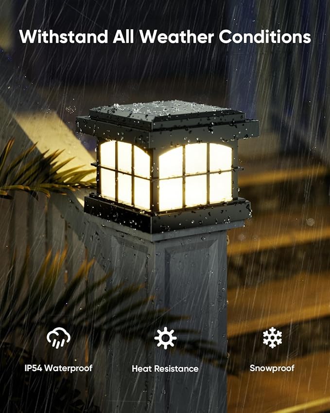 PARTPHONER RGBCW Solar Post Cap Lights 12-Pack, 9 Colors 3 Modes Fence Cap Lights, Bright Solar Outdoor Waterproof LED Deck Lighting for Fence Garden Deck Patio Porch Decor 4x4 Vinyl/Wood, Black