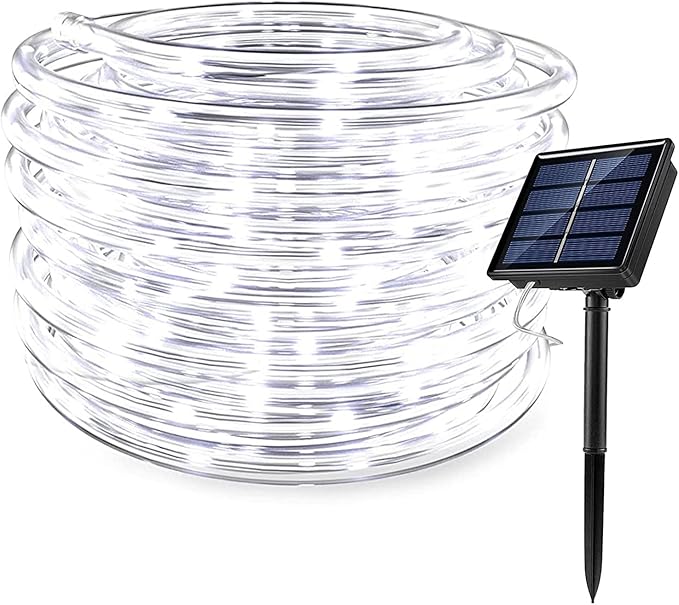 RUICHEN Solar Rope Lights Outdoor String Lights, 16.5 Ft 50 LED Tube Light Waterproof Copper Wire Fairy Lights for Garden Fence Yard Christmas Wedding Party (Cool White)
