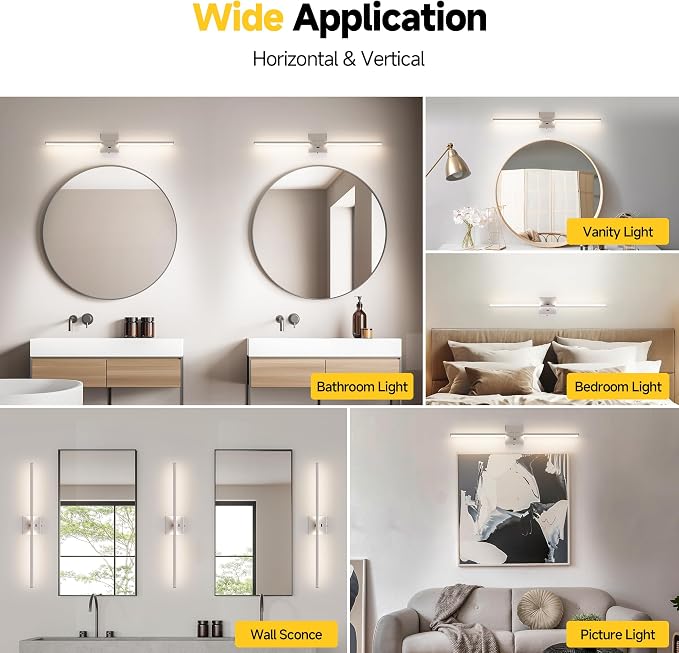 32 Inch Brushed Nickel Bathroom Vanity Light, Built-in Dimmer 2700K-6000K 1450LM LED, 360° Rotatable Bathroom Lights Over Mirror for Makeup, Shaving, Restroom, Powder Room ETL FCC