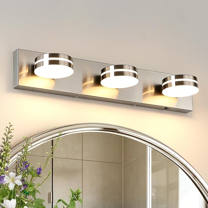 3-Light Bathroom Vanity Light 23.62in Brushed Nickel Vanity Light | 5CCT 18W LED Bathroom Light Fixtures Over Mirror,Dimmable 360°Rotate for Makeup Vanity Table Bathroom Mirror Bedroom