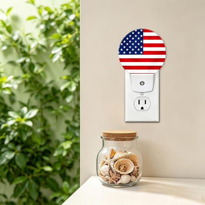Decorative Night Lights Patriotic Plug-in Nightlight Auto Light Sensors | American Night Lights Plug into Wall LED Lamp Dusk-to-Dawn Auto Sensor for Bedroom Kitchen Toilet Hallway, Energy Saving