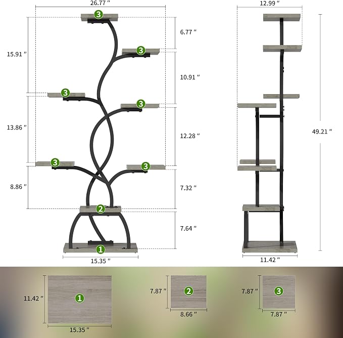 Plant Stand Indoor with Grow Light - 8 Tiered Corner Plant Shelf Indoor | 49" Plant Holder with Lights for Indoor Growing, Tall Lighted Flower Stand for Living Room, Balcony, Gray