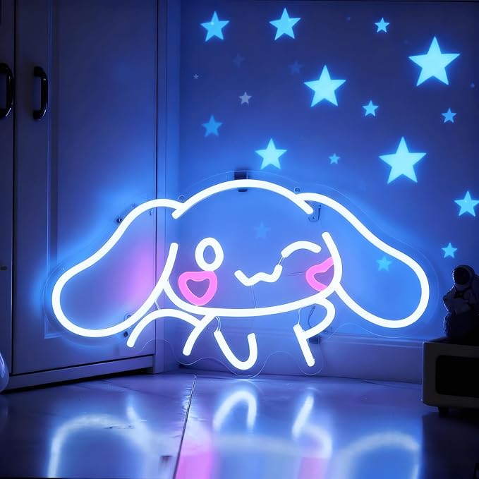 Cinnamoroll Neon Sign for Room Decor, USB Powered LED Lights with Dimmable, Japanese Cartoon Dog Neon Signs, Cute Night Light Gifts for Children (16.1"L x 9.1"W)