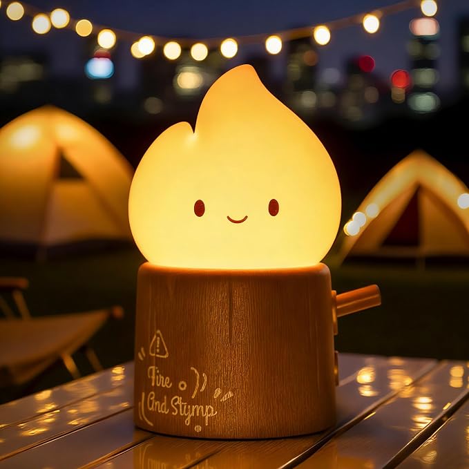 Emotional Support Flame Night Lamp, Fire with Positive Smile Candlelight Mood Light, Rechargeable Fake Candles Flickering, Cute Funny Gifts for Kids Childrens