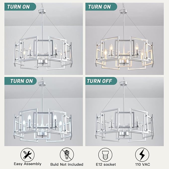 ZGLAOJT Modern Chandelier Chrome Geometric Pendant Lighting Fixture 5-Light Metal Farmhouse Chandelier for Dining Room Living Room entryway Kitchen Bedroom Island