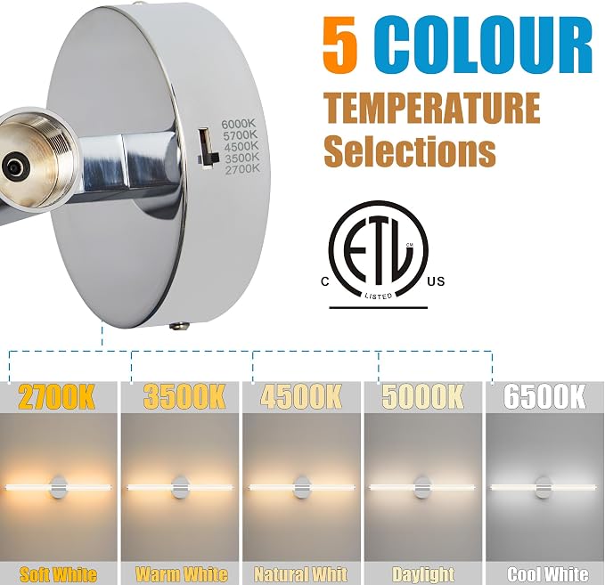 Wall Sconces Set of 2 Hardwired LED Vanity Light Chrome 31" | Dimmable 5CCT LED Bathroom Light Fixtures, 360° Full Lighting, Modern Vanity Light Bar for Bathroom Mirror, Flicker-Free