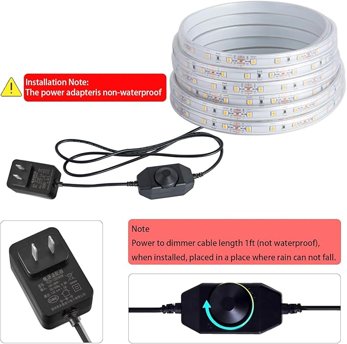 20FT White Rope Lights Outdoor, 12V IP65 Waterproof Led Rope Lights Indoor Cuttable, Flexible Led Strip Lights Cuttable Plug-in for Patio Deck Bedroom Kitchen Bedroom Christmas