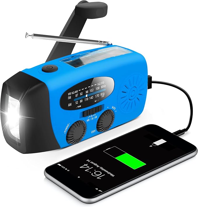 RunningSnail Hand Crank Radio with LED Flashlight, for Power Outage | AM FM NOAA Emergency Weather Radio,2000mAh Phone Charger,Hand Cranked,Solar Panel