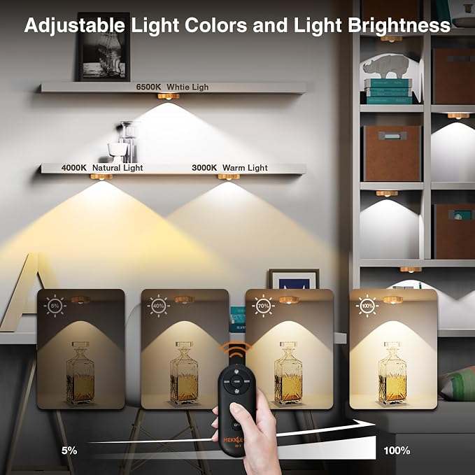 Puck Lights with Remote Control,Under Cabinet Lighting,Wood,5PCS | 2200mAh Rechargeable Push Light,3 Color Temperatures Dimmable Under Cabinet,Closet Light,Tap Light for Shelf,Bookcase