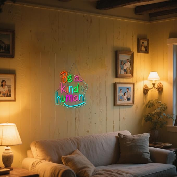 LED Neon Signs for Wall Decor Be a Kind Human Colorful Letter Inspirational Words Neon Light USB Powered Dimmable Light up sign for Bedroom Home Party Gift Class Room Decor
