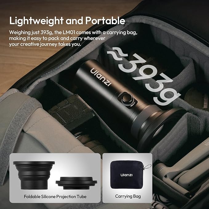 ULANZI LM01 RGB Photography Flashlight - 7500mAh 4 Color Portable LED Video Spotlight with 20 Patterned Light Filters, Handheld Zoomable Fill Light for Video Recording, Photo, Sunset, Content Creation