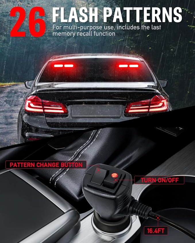 HLauto 1002L Emergency Strobe Traffic Advisor Light Bar: 40 LED Dash Safety Warning Flashing Light, Front/Rear Windshield Visor for Construction Vehicle, Tow/Plow Truck (2x10.7inch, Red)