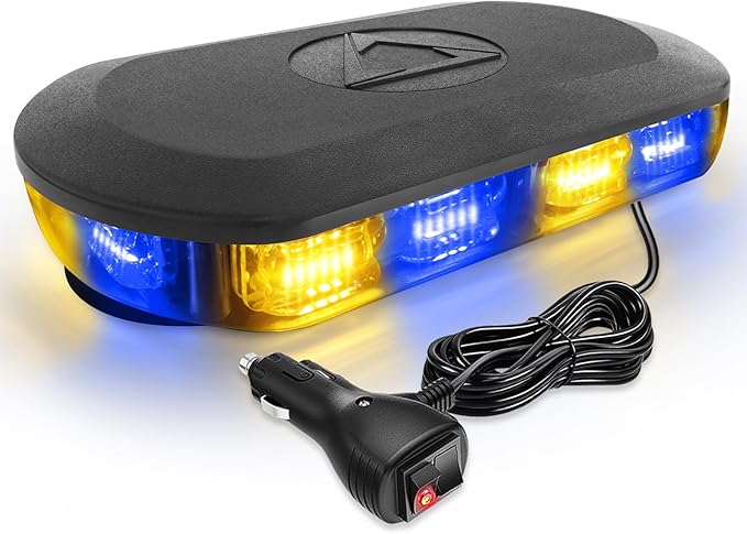 HLauto 700A Rooftop Emergency Strobe Lights Bar, 72 LED Amber Blue Mini Beacon Safety Flashing Warning Traffic Lights Bar w/Magnetic Base for 12-24V Trucks, Construction Vehicles, Snowplow, Cars