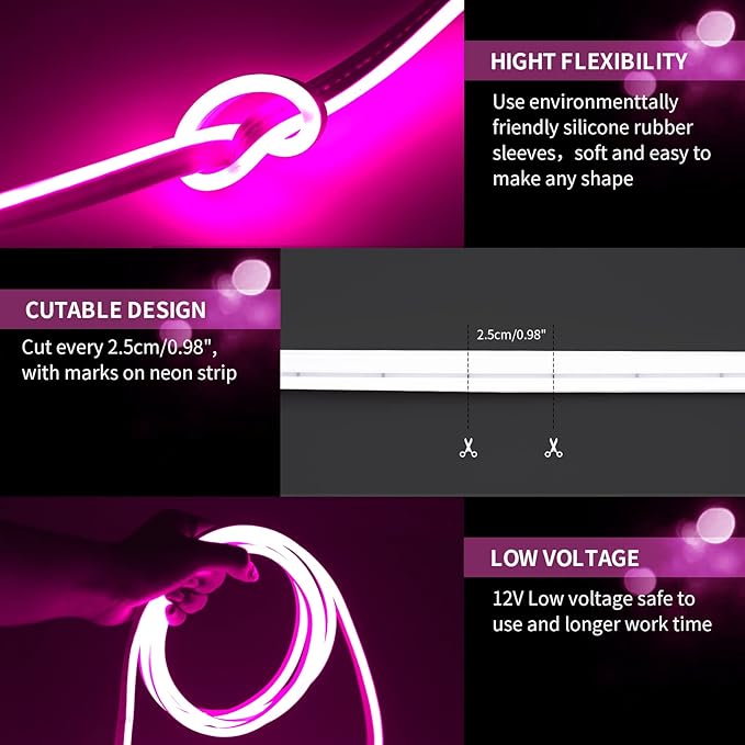 10M/32.8FT/2PC/ Pink LED Strip Lights with Installation Accessories - Waterproof Flexible Neon Rope Light for Indoor & Outdoor Use, [Adapter Not Included]