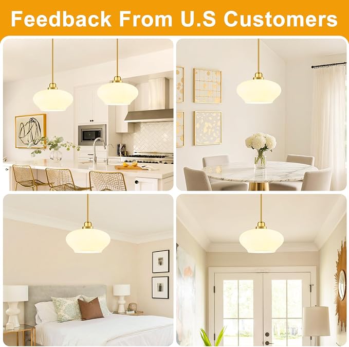 Modern Pendant Lights Kitchen Island, Brushed Gold Pendant Light Fixtures with 11" Milk Glass Shade, Industrial Hanging Pendant Lights Fixture for Kitchen Island Dining Room Bedroom Hallway Entryway