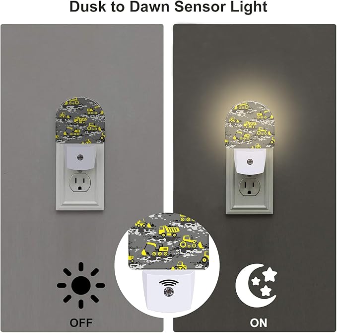 Cartoon Construction Vehicles Night Light for Kids,Excavator Loader and Truck Night Light Plug in with Dusk to Dawn Sensor,0.5w Energy Saving Nightlight for Boys Girls Home Decor