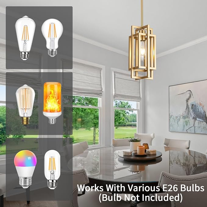 Modern Pendant Light Fixtures 2 Pack 1 Light, Gold Finish Cage Farmhouse Pendant Lights with Max 59'' Adjustable, Small Square Pendant Ceiling Hanging Light for Kitchen Island Dining Room Entryway