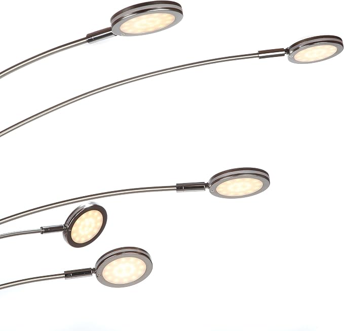 Brightech Orion Arc Floor Lamp for Living Room, Tree Floor Lamp with 5 Adjustable Arms, Multi-Head Standing Lamp with Flexible Rotating LEDs for Bedroom, Dorm - Bright Hanging Lighting - Satin Nickel