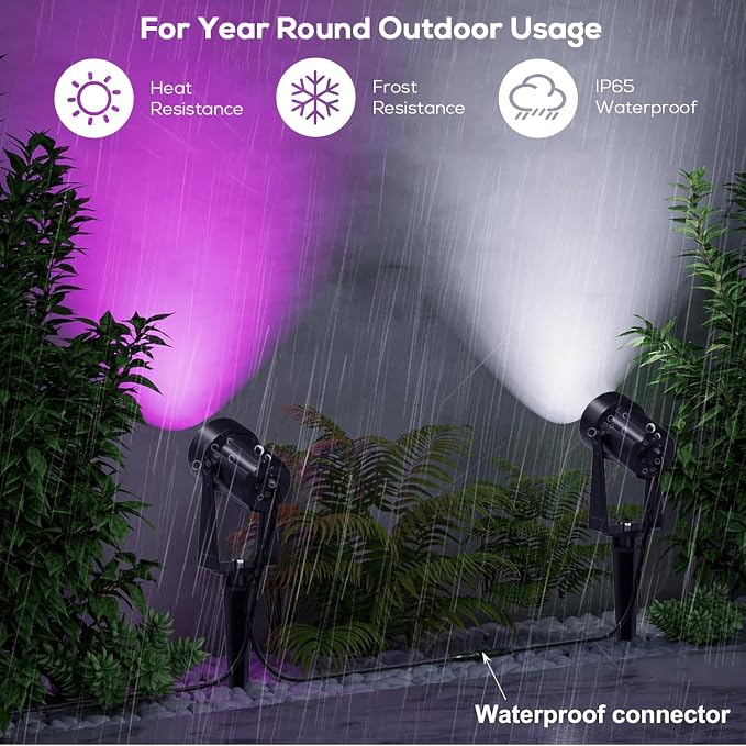 SUNTHIN 10 Pack Outdoor RGBW Landscape Lights, Color Changing Spot Uplights | Dusk to Dawn Sensor Controller with Remote, IP65 Waterproof Outdoor LED Yard Lights for Garden, Trees & Pathway