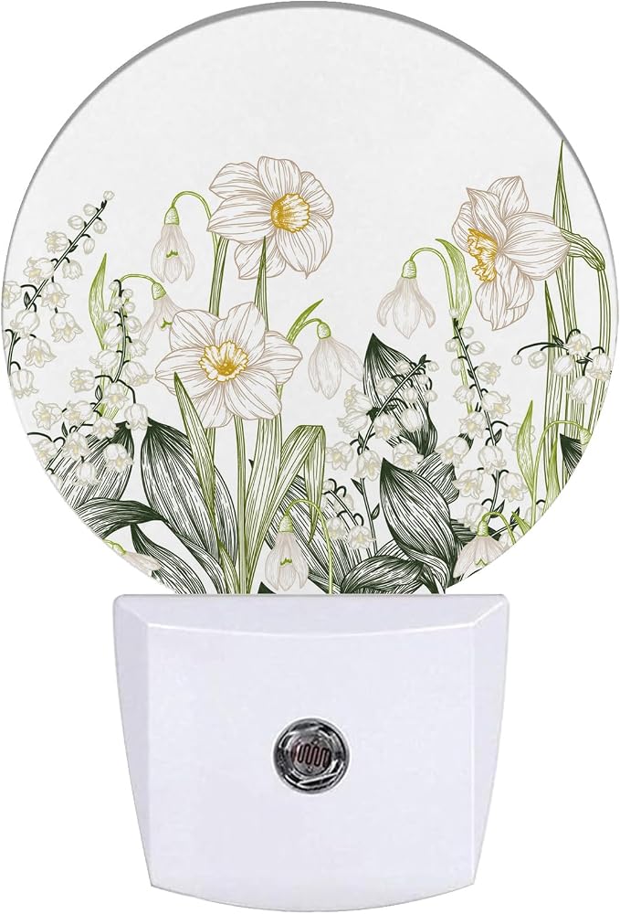 Water Lily Night Light,Vintage White Flower Nightlight Plug into Wall LED Lamp Auto Sensor Dusk to Dawn for Bedrooms/Kitchens/Toilets/Corridors,Energy-Saving