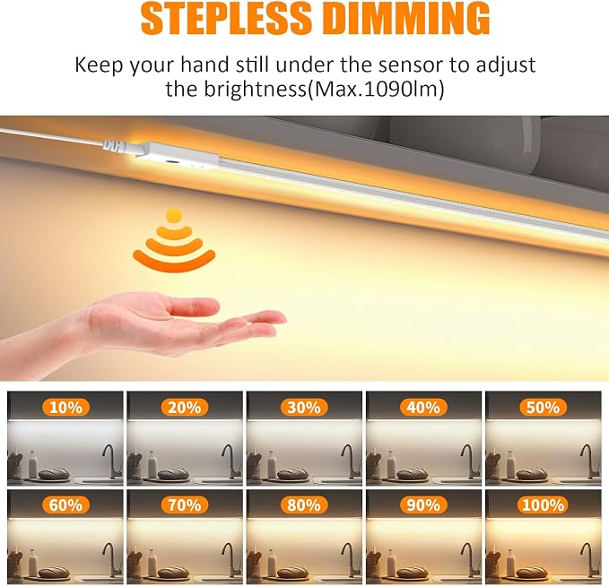 MY BEAUTY LIGHT 80in Smart Under Cabinet Lights, Handwave Sensor Under Counter Lights for Kitchen, 2700K-6500K 1090lm Stick-on Closet Light, Slim Cuttable Plug and Play Kitchen Lamp, 2 Rolls of 40in
