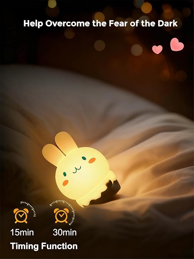 LOHAS Bunny Ice Cream Cute Night Lights, 7 Colors Kawaii Desk Decor, Pat Control and Rechargeable Base, Funny Gift, Bedroom and Nursery Décor
