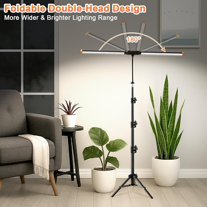 Grow Light with Stand, Super Bright 6000K White Full Spectrum Floor Plant Growing Lamp with Rotatable Light Head & Height Adjustable 17-62" for Indoor Large Tall Plants, Dimmable & Auto Timer 4/8/12H