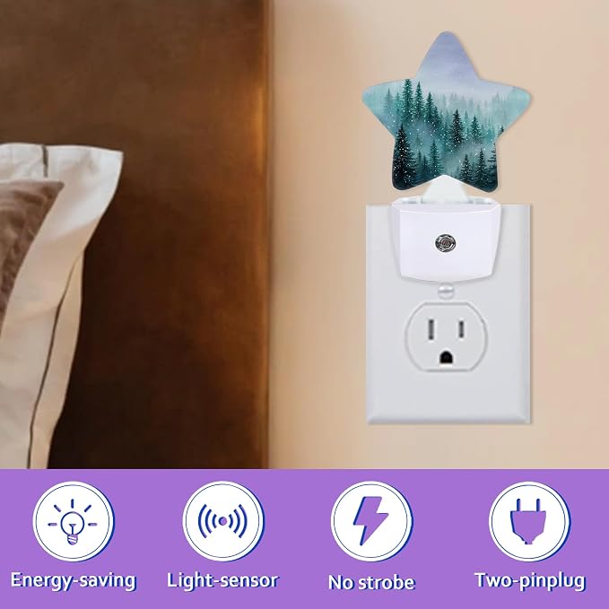 Energy Efficient Nightlights Plug in Wall, Foggy Forest Night Light for Kids Bedroom Decorative, Watercolor Trees Dusk-to-Dawn Sensor Sleep Friendly Lamp for Nursery Bathroom Basement