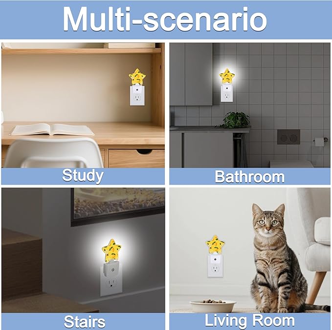 Lemon Leaves Dusk to Dawn Star Night Light,Summer Tropical Fruit Smart Sensor Nightlight for Bedroom Kitchen Hallway Stairs,Plug-in Energy Efficient Decor Desk Lamp Women Men Gifts